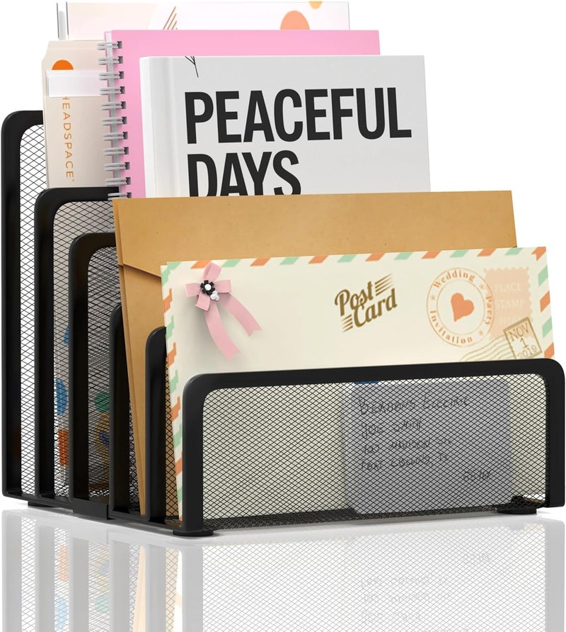 ReePlan Mail Organizer with 5 Slot, Metal Mail Holder for Desk, Office File Holder Letter Organizer for Mails (Black) - Image 1